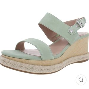 BCBGENERATIONALLIA WOMENS FAUX LEATHER OPEN TOE WEDGE SANDALS